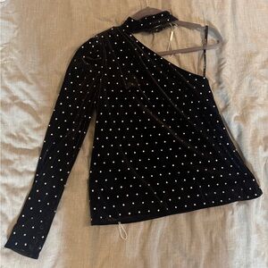 Self Portrait Velvet Diamante Top Black One Shoulder Size 2 never worn